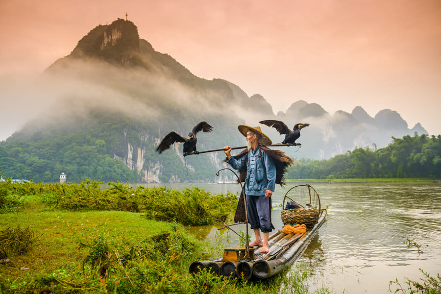 Yangshuo cormoran atardecer